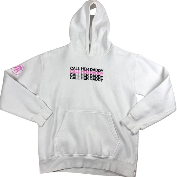 Gildan Hammer Tops - Call Her Daddy Podcast Graphic Hoodie White Streetwear Sweatshirt Large 2018